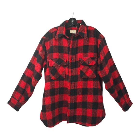 Towncraft Buffalo Plaid Shacket READ Shirt Jacket Mens L Vintage 80s Wool Blend - Picture 1 of 16